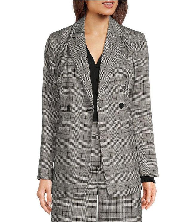 Calvin Klein Novelty Plaid Notch Collar Long Sleeve Button Front Coordinating Blazer Jacket Product Image