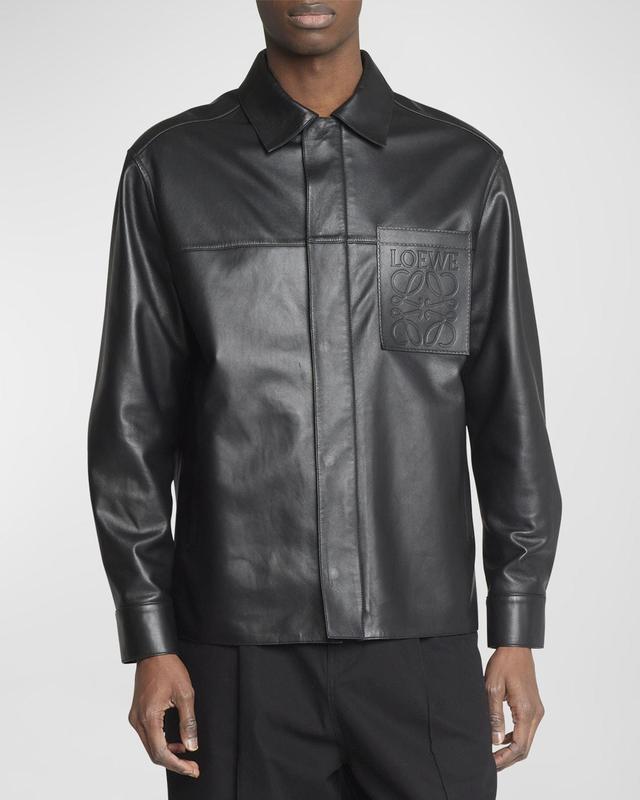 Mens Debossed Leather Overshirt Product Image