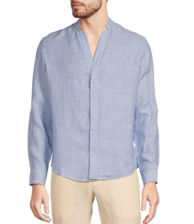 Murano Big & Tall Baird McNutt Classic Fit Mandarin Collar Roll-Tab Long Sleeve Linen Woven Shirt Product Image