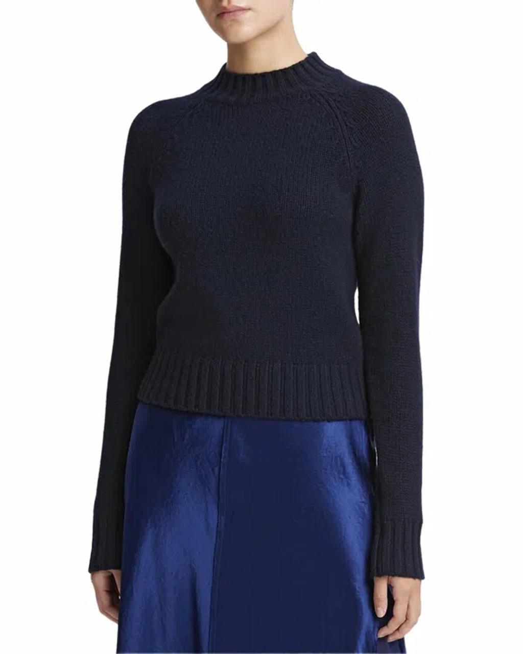 VINCE Shrunken Mock Neck Cashmere Top In Blue product image