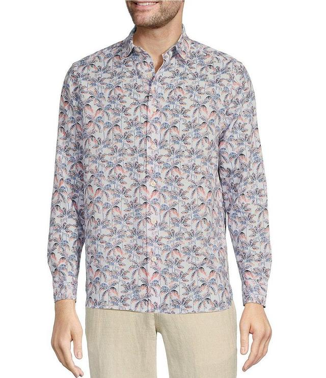 Caribbean Deco Palms Print Long Sleeve Woven Linen Shirt Product Image