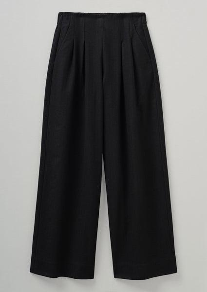 Corinne Wool Cotton Herringbone Wide Leg Pants | Black Product Image