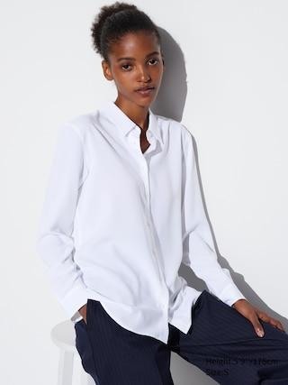 Womens Rayon Long Sleeve Blouse White 2XL UNIQLO US Product Image