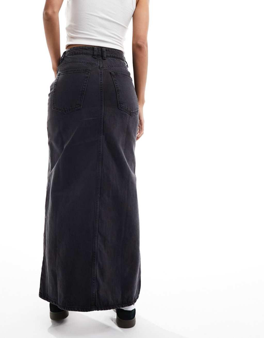 Mango denim maxi skirt in black Product Image