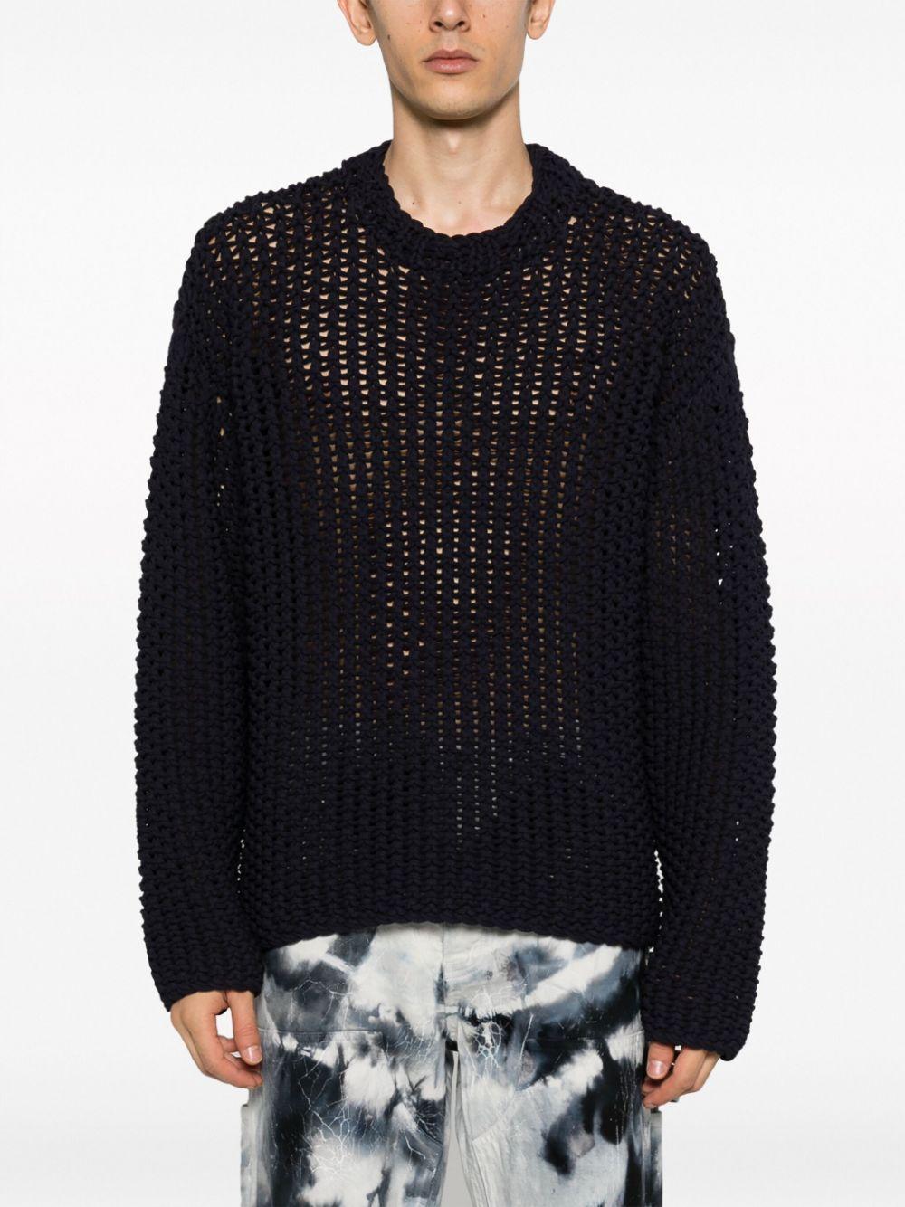 STONE ISLAND Logo-print Long-sleeve Macramé Jumper In Blue Product Image