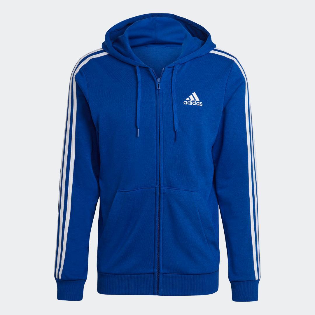 adidas Essentials French Terry 3-Stripes Full-Zip Hoodie Black XL Mens Product Image