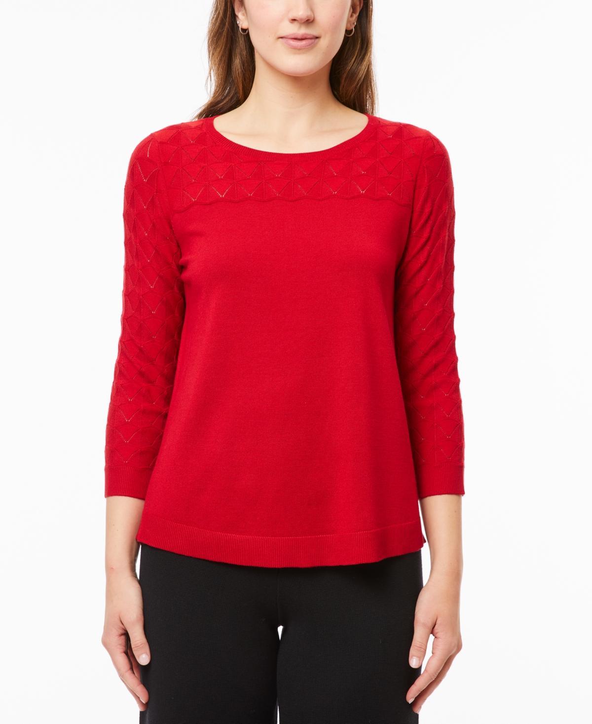 Melissa Paige Womens Wave-Knit Scoop Neck 3/4-Sleeve Sweater product image