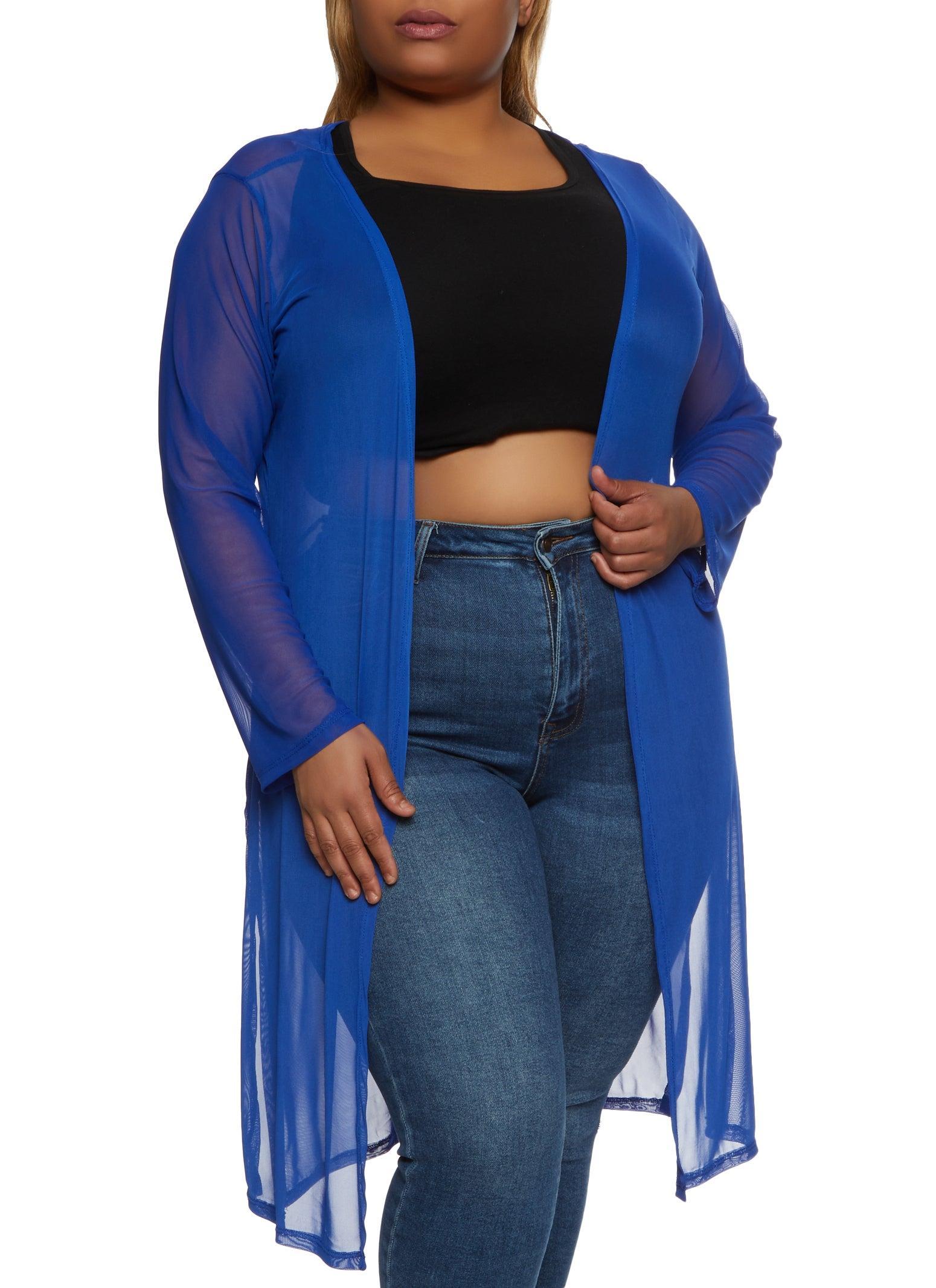 Womens Plus Size Solid Mesh Long Sleeve Duster Product Image