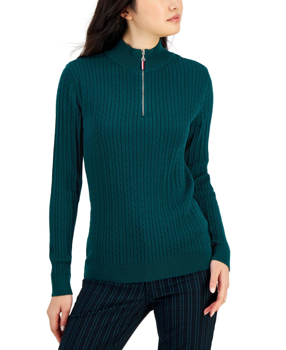 Tommy Hilfiger Womens Cotton Quarter-Zip Cable-Knit Sweater Product Image