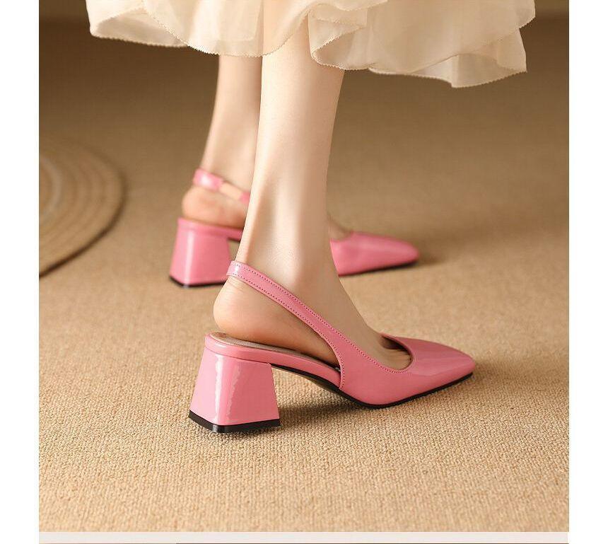 Square Toe Slingback Patent Block Heel Mules Product Image