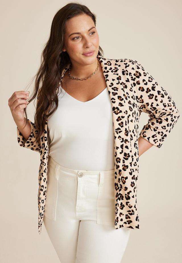 Maurices Plus Size Womens Blazer Versa Animal Beige Size 4X Product Image