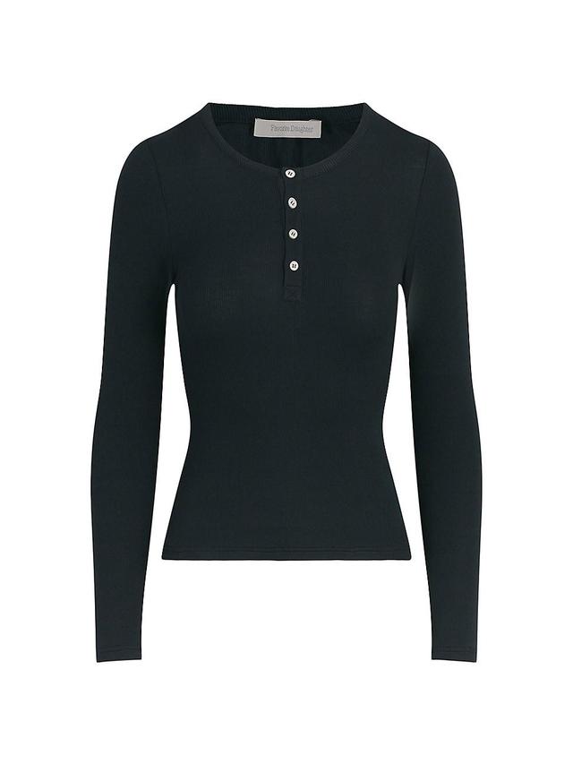 Womens Rib-Knit Henley Top Product Image