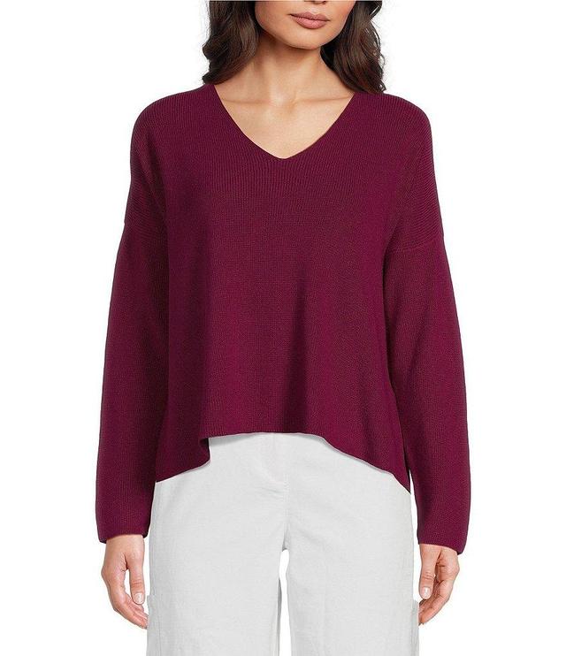 Eileen Fisher Peruvian Organic Cotton Crepe V-Neck Long Sleeve Sweater Product Image