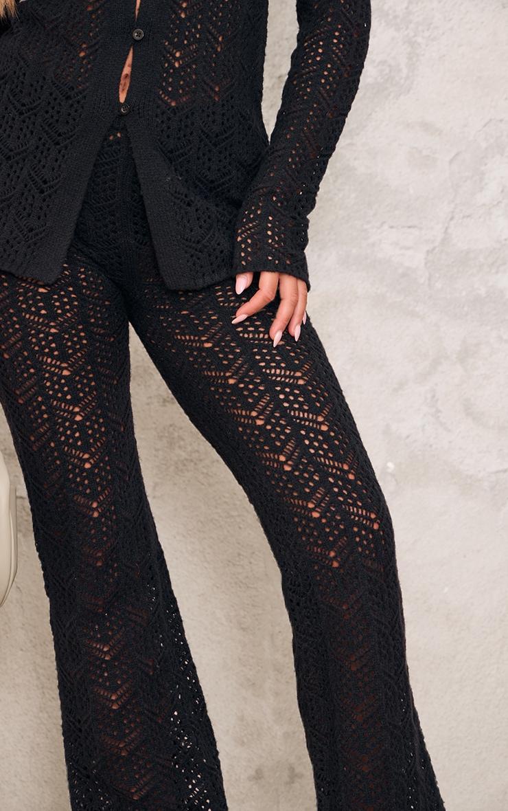 Black Open Crochet Knit Pants Product Image