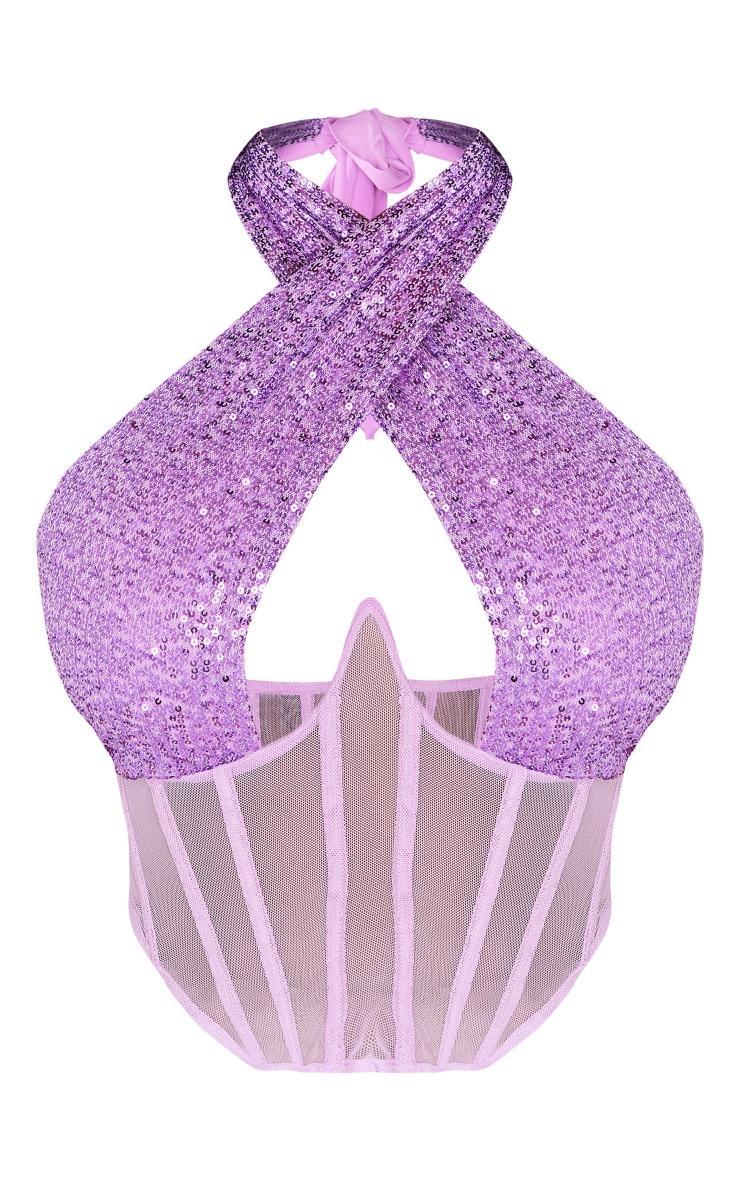 Shape Purple Sequin Mesh Insert Wrap Neck Corset Product Image