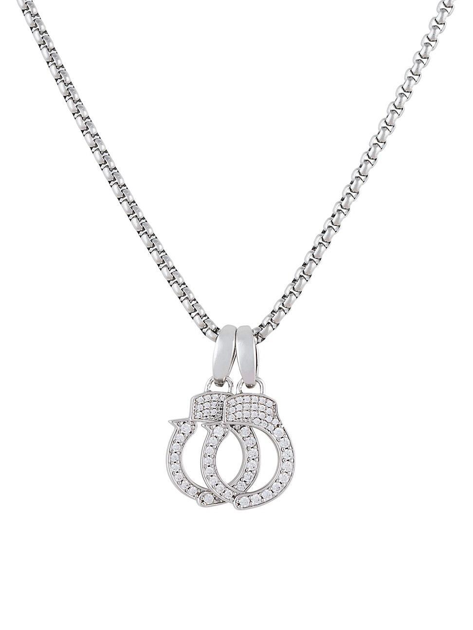 Womens 18K White Gold-Plated & Cubic Zirconia Handcuff Pendant Necklace Product Image