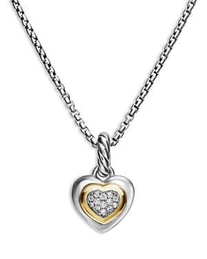 David Yurman Petite Cable Heart Pendant Necklace in Sterling Silver with 14K Yellow Gold and Diamonds, 16 Product Image