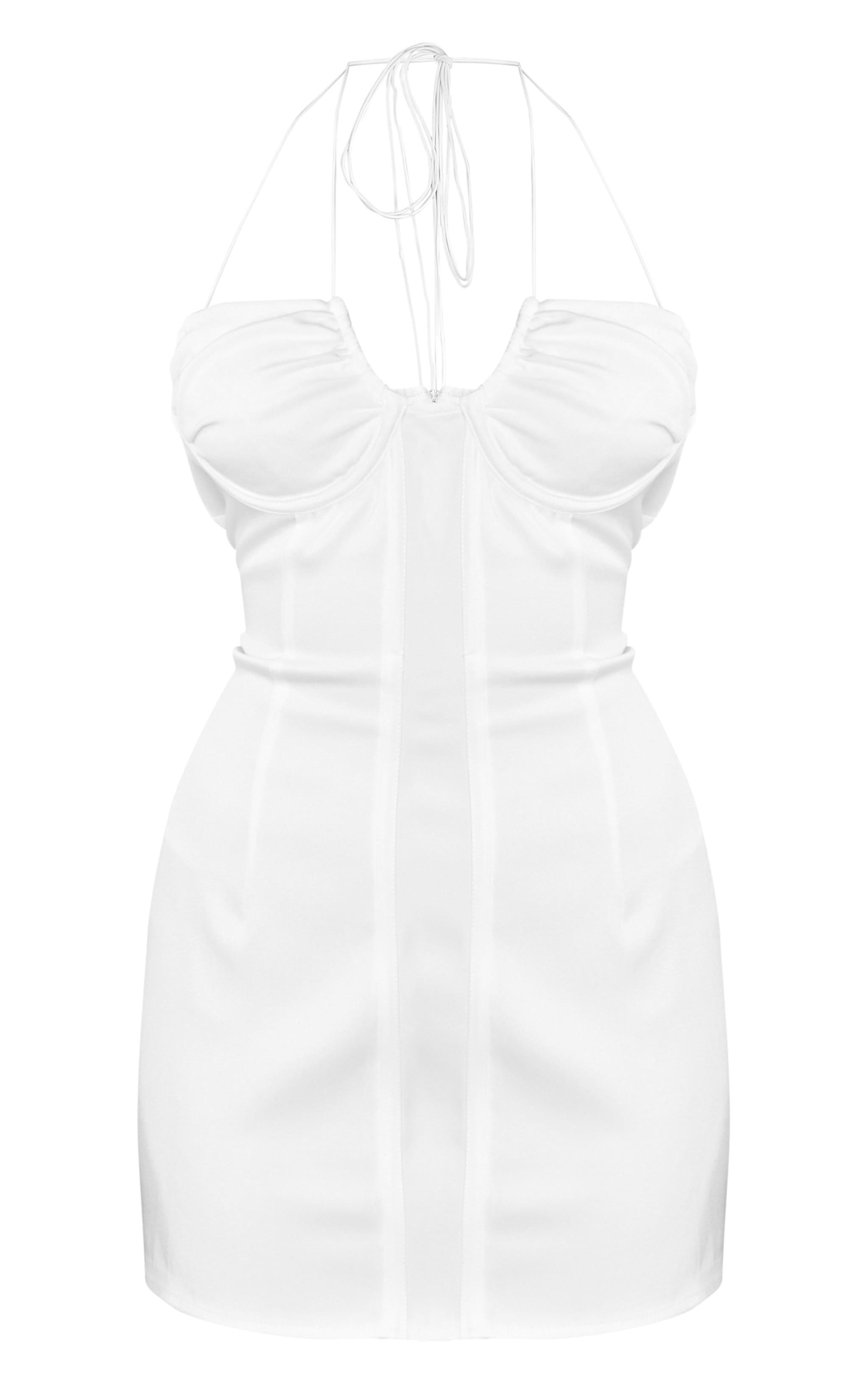 White Woven Cup Detail Tie Neck Mini Dress Product Image