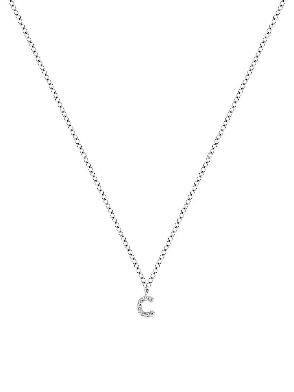 Womens 14K White Gold Diamond Intial Pendant Necklace Product Image