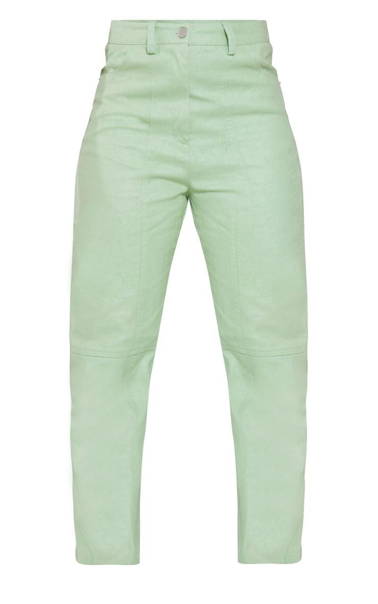 Green Waxed Denim Seam Detail Straight Leg Jeans Product Image