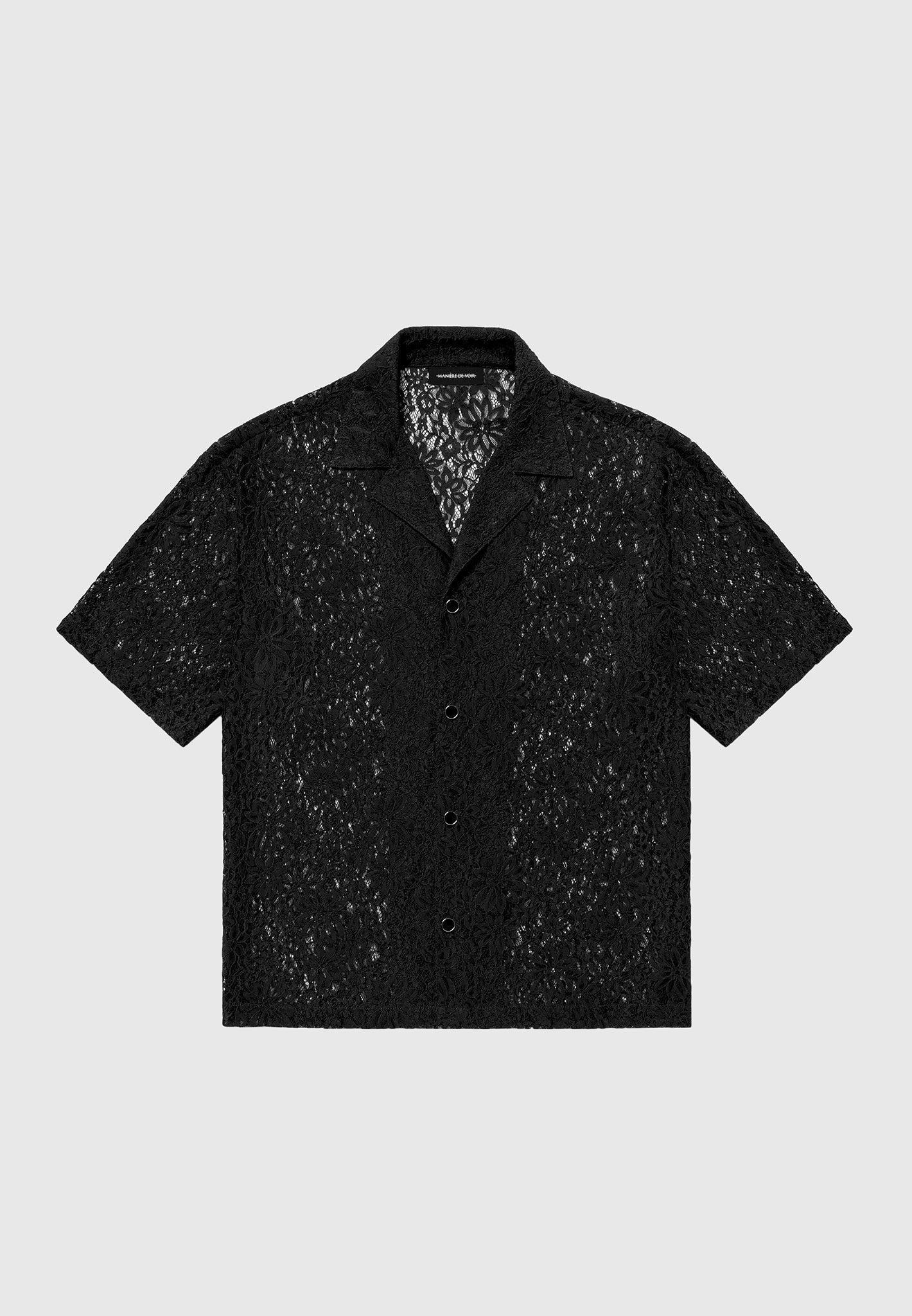 Boxy Lace Revere Shirt - Black Male Product Image