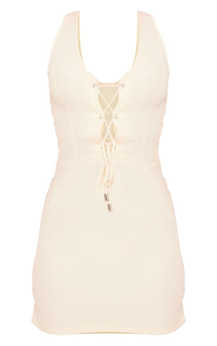 Cream Woven Lace Up Detail Strappy Bodycon Dress Product Image