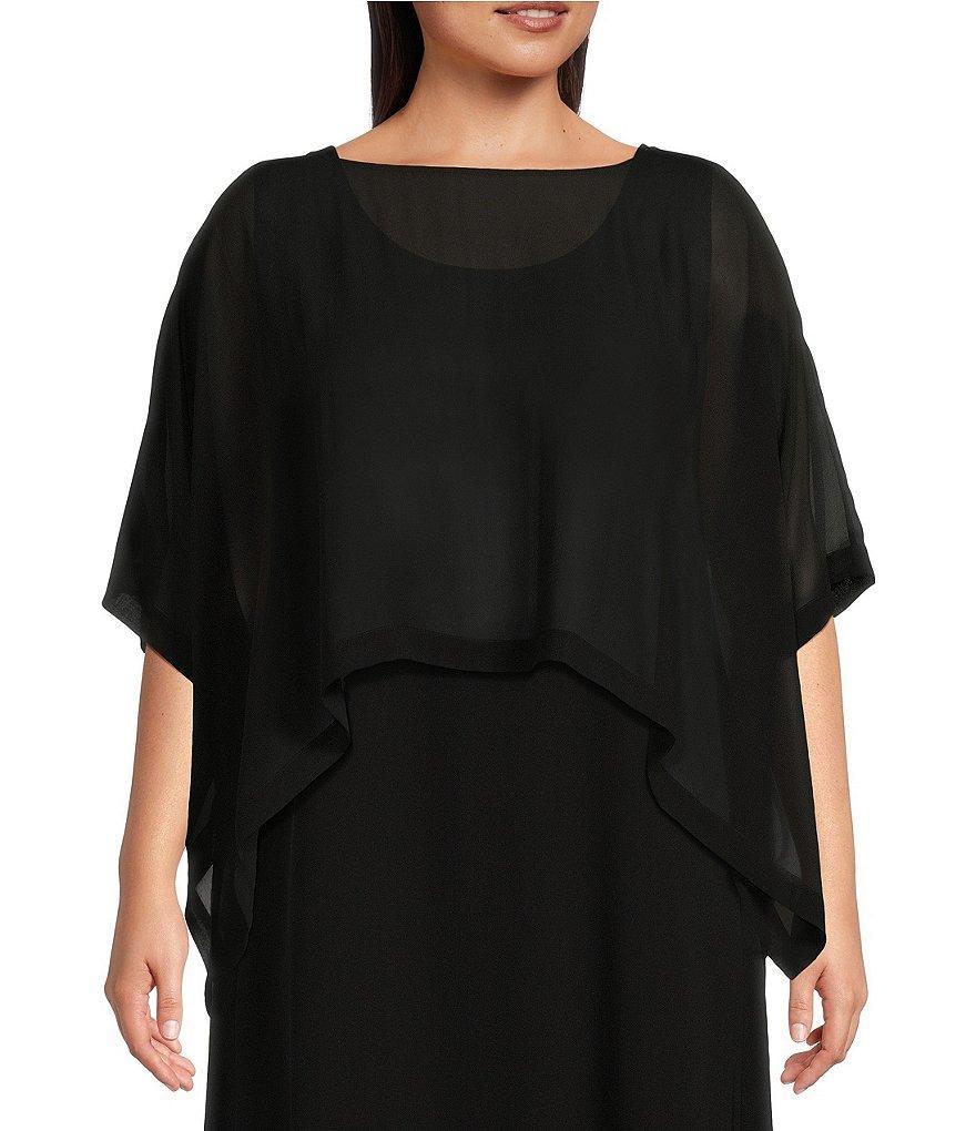 Eileen Fisher Plus Size Sheer Silk Georgette Boat Neck Short Sleeve Boxy Poncho Product Image