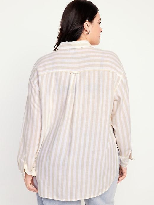 Linen-Blend Button-Down Boyfriend Shirt Product Image