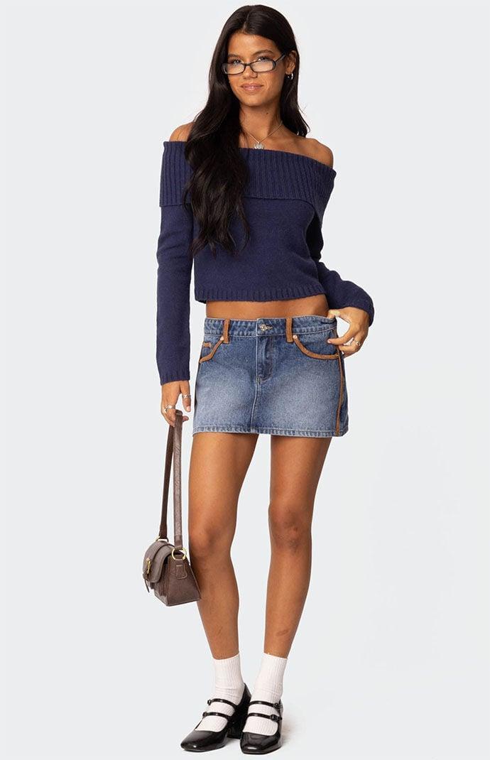 Edikted Women's Vera Suede Trim Denim Mini Skirt Product Image