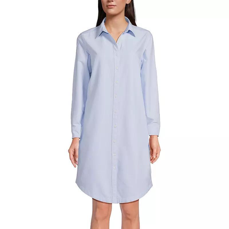 Womens Lands End Oxford Long Sleeve Button Front Shirt Dress Purple Founder Stripe Product Image