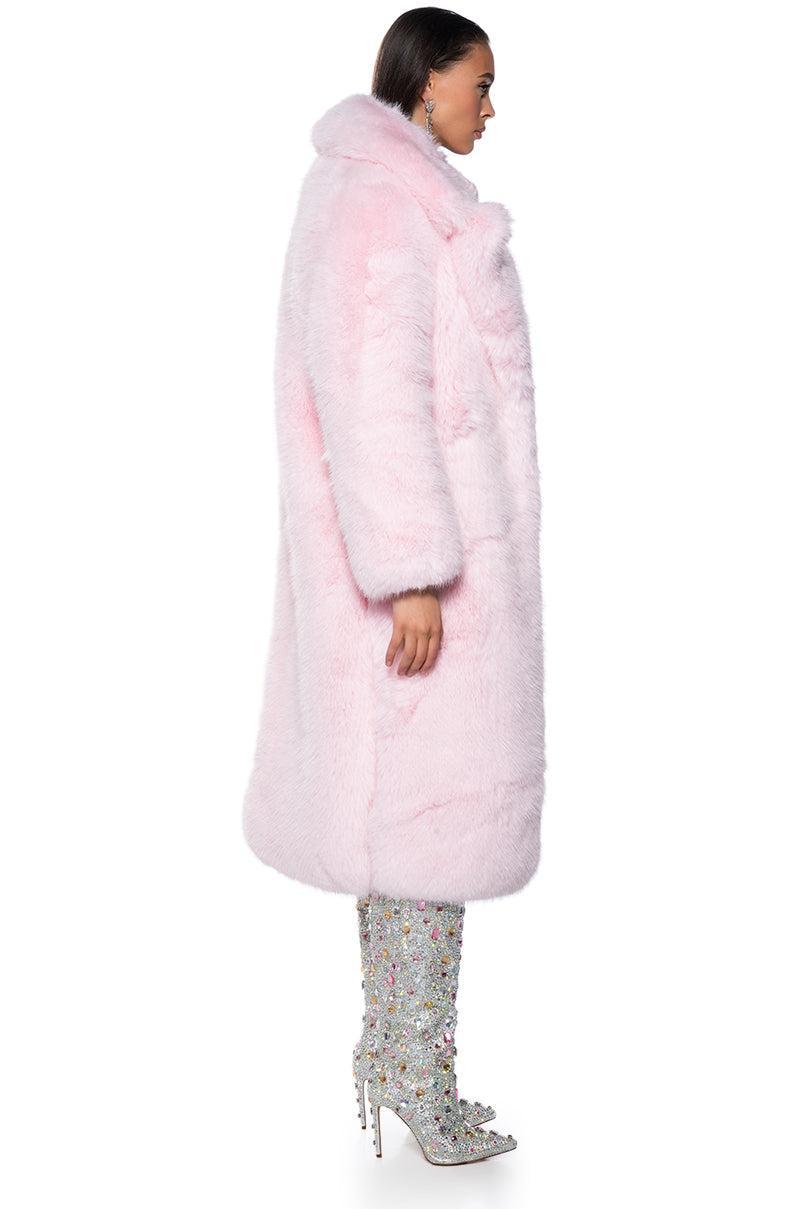 BEAR HUG LONGLINE LUXE FAUX FUR TRENCH COAT IN PINK Product Image