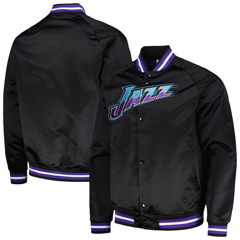 Mens Mitchell & Ness Black Utah Jazz Hardwood Classics Throwback Wordmark Raglan Full-Snap Jacket Product Image