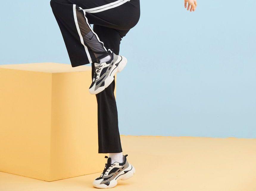 Eco-Friendly Drawstring Mesh Panel Striped Sweatpants Product Image