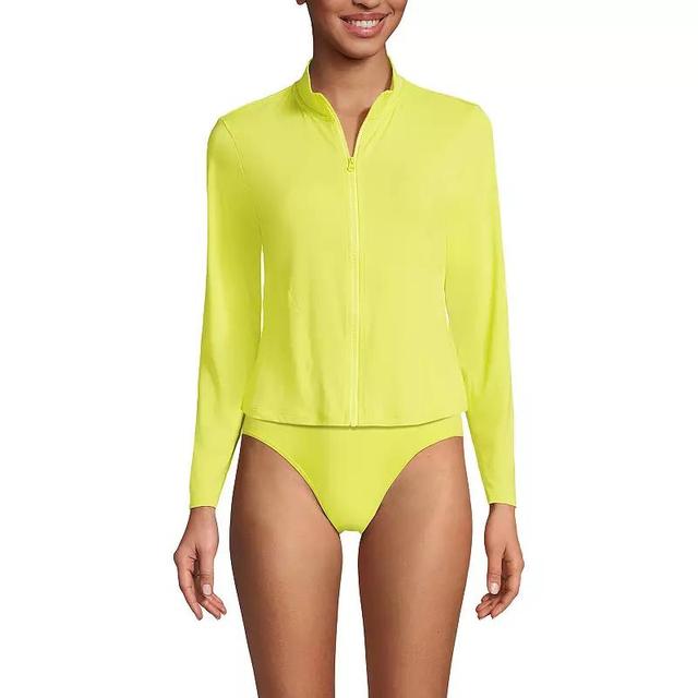 Womens Lands End Cooling Zip Front Long Sleeve Mock Neck Rash Guard Sunlight Green Product Image