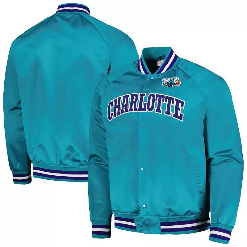 Mens Mitchell & Ness Teal Charlotte Hornets Hardwood Classics Throwback Wordmark Raglan Full-Snap Jacket Product Image