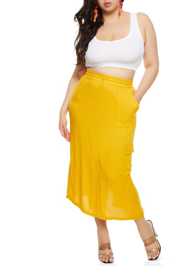 Womens Plus Size Linen Toggle Drawstring Cargo Skirt Product Image