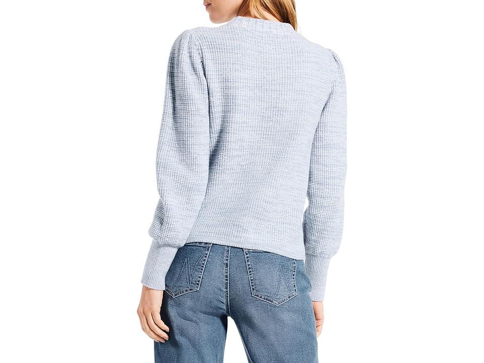 Womens Petite Puff-Sleeve Waffle-Knit Sweater Product Image