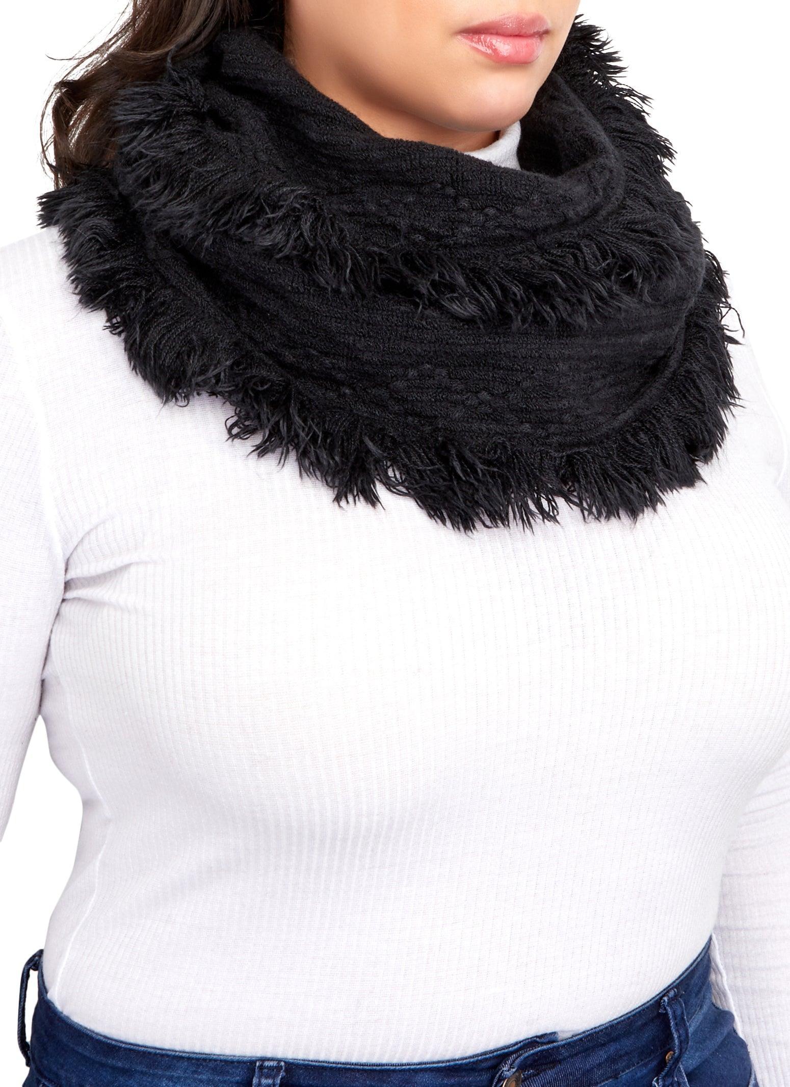 Textured Knit Frayed Infinity Scarf Female Product Image