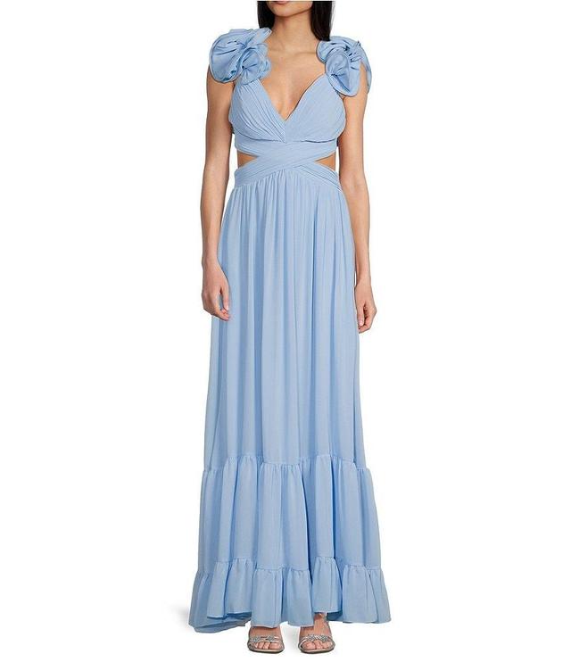 B. Darlin V-Neck Ruffle Strap Side Cut-Out Long Dress Product Image