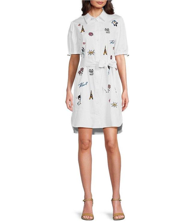 KARL LAGERFELD PARIS Stretch Cotton Poplin Printed Shirt Dress Product Image