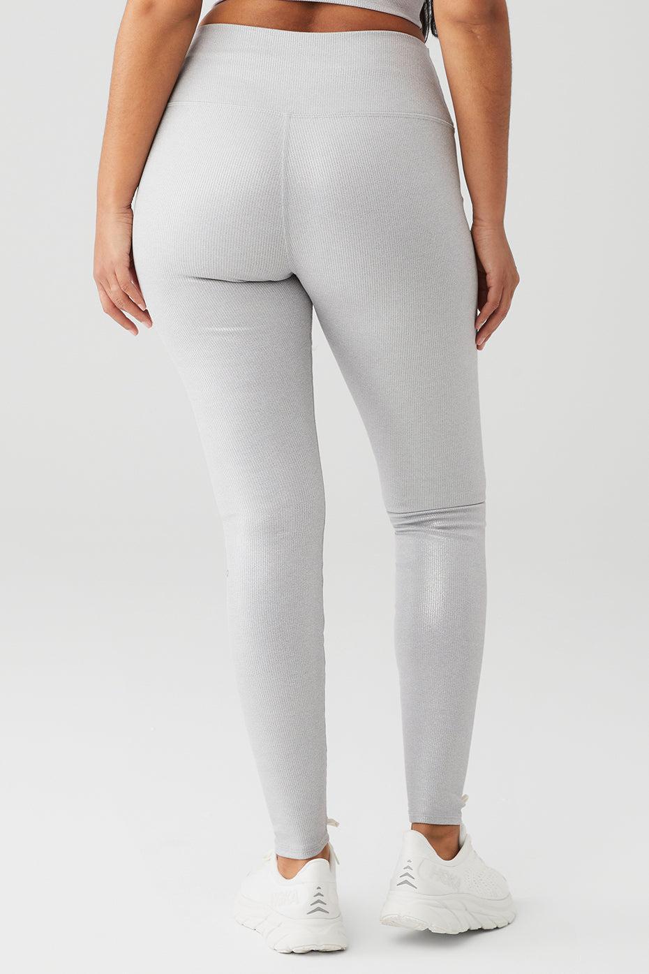 Alosoft Ribbed High-Waist Shimmer Legging - Light Grey Iridescent Product Image