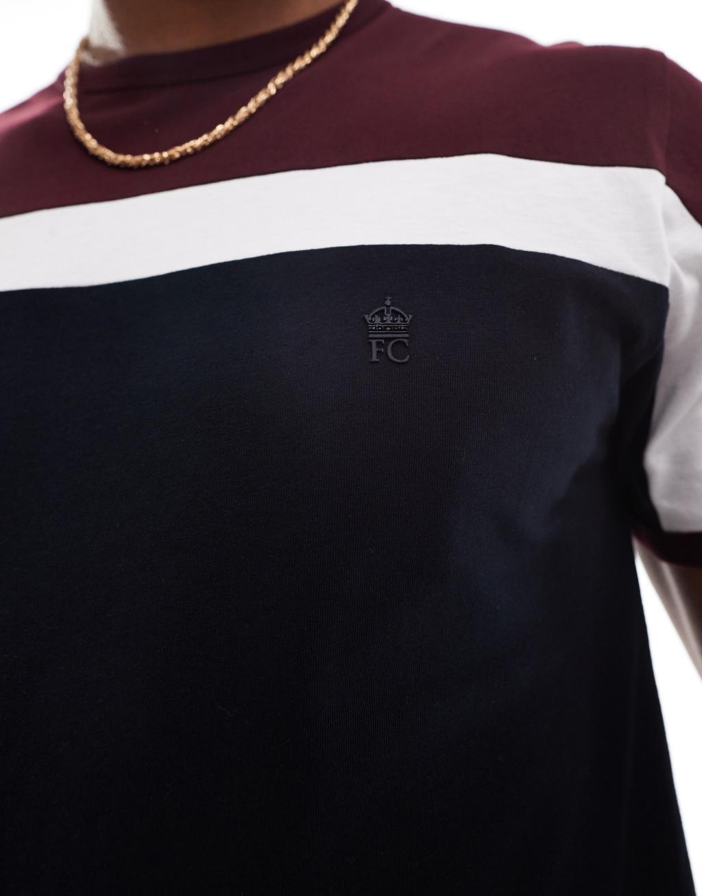 French Connection color block T-shirt in navy & burgundy Product Image