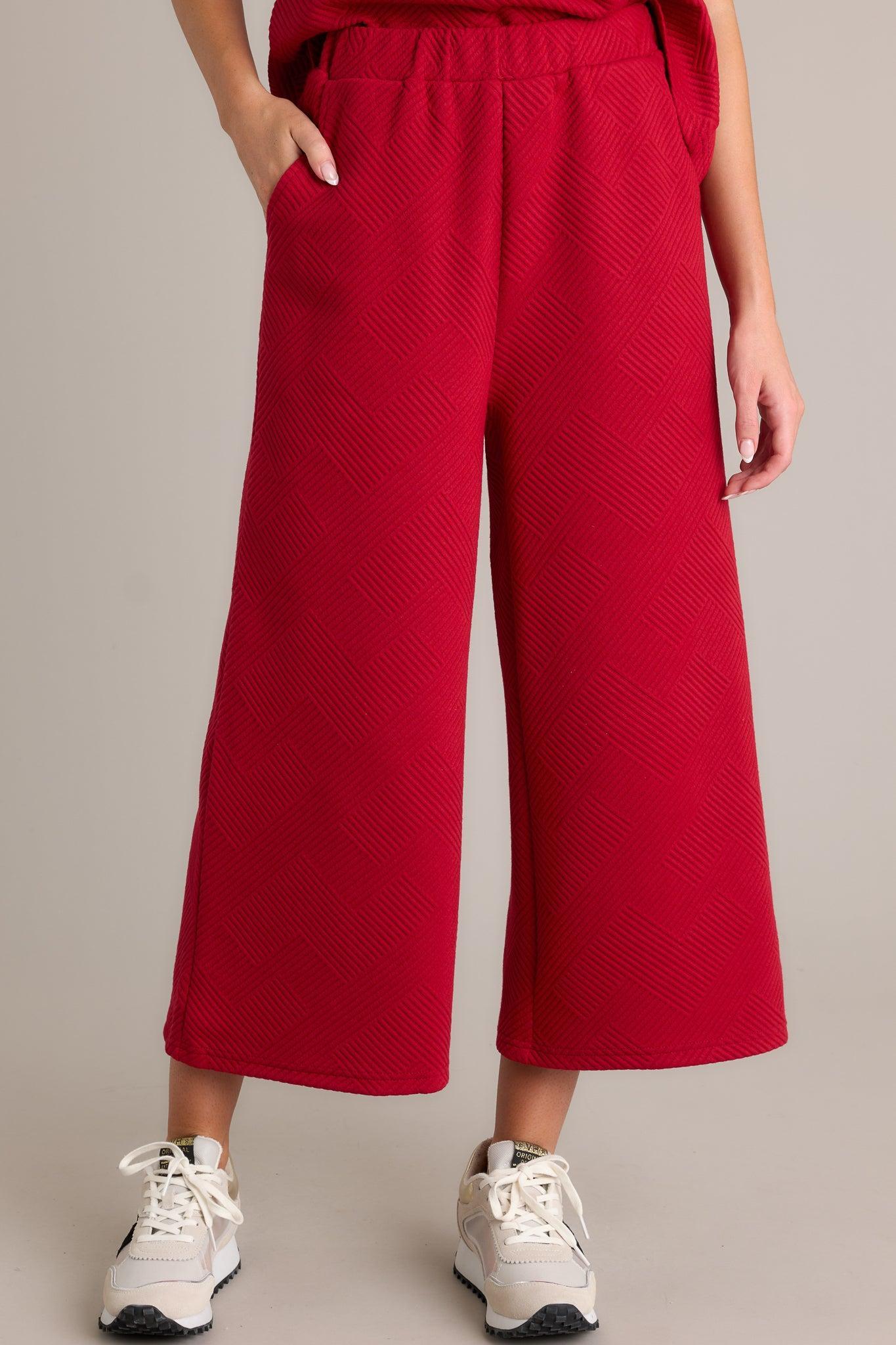 Tell Me Scarlet Red Cropped Textured Pants Product Image