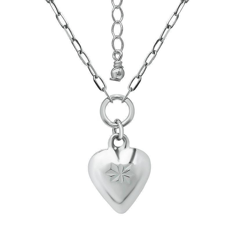 Aleure Precioso Puffy Heart Pendant Necklace, Womens Silver Tone Product Image