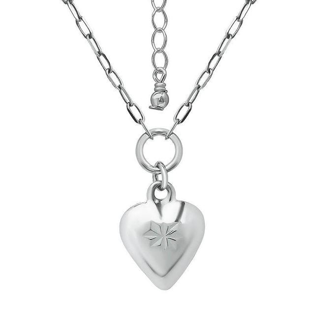 Aleure Precioso Puffy Heart Pendant Necklace, Womens Silver Product Image