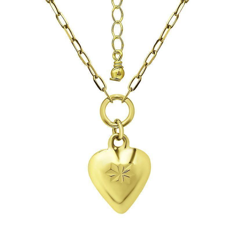 Aleure Precioso Puffy Heart Pendant Necklace, Womens Gold Tone Product Image