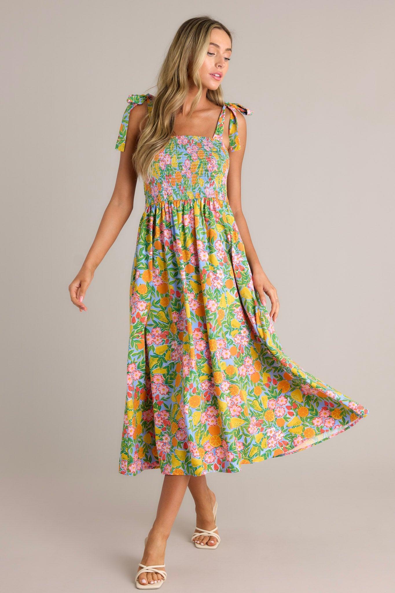 The Power Of Love Green Multi Floral Midi Dress Product Image