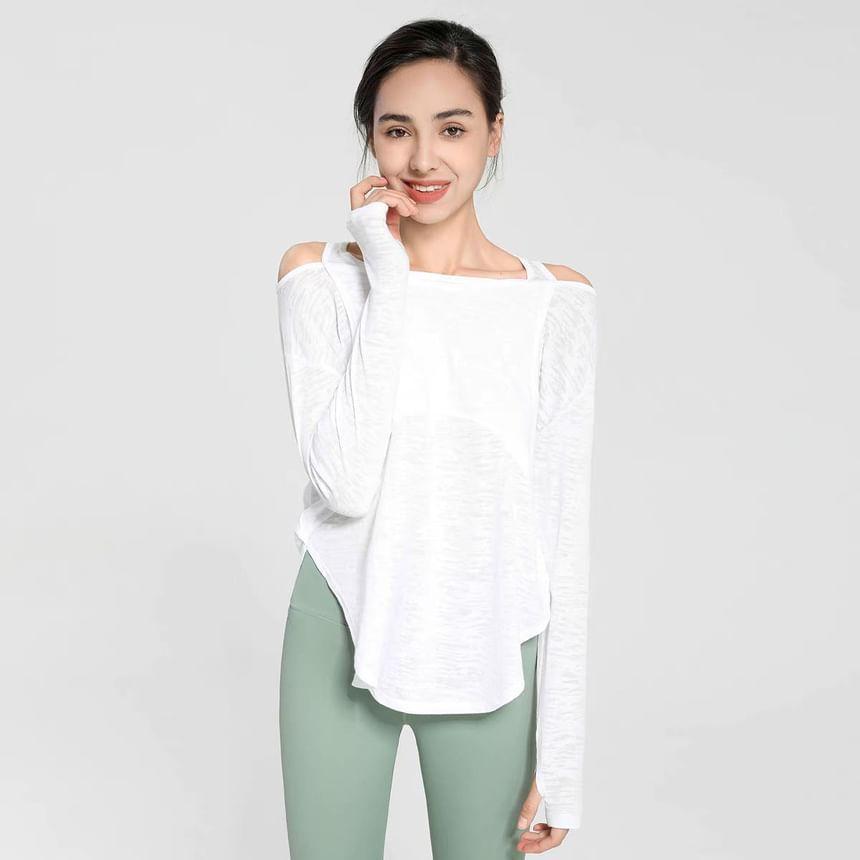 Shoulder Long Sleeve Plain Sport Top Product Image