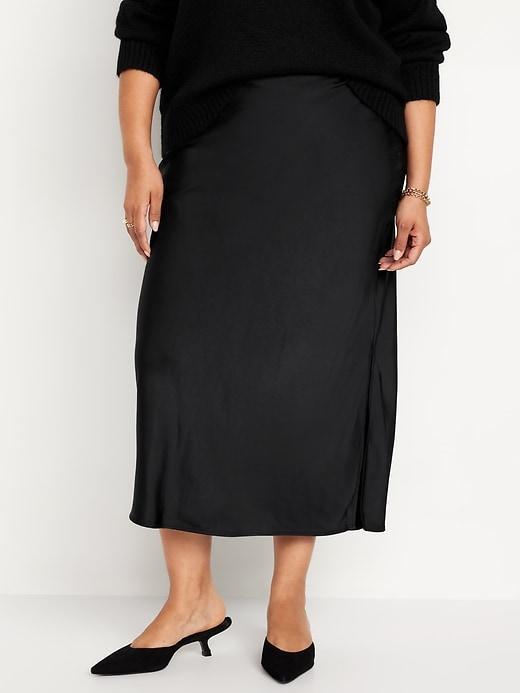 High-Waisted Satin Midi Slip Skirt Product Image