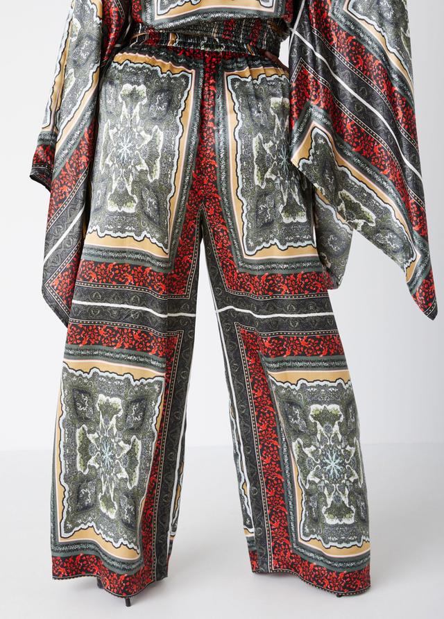 Scarf Print Satin Wide Leg Pants Product Image